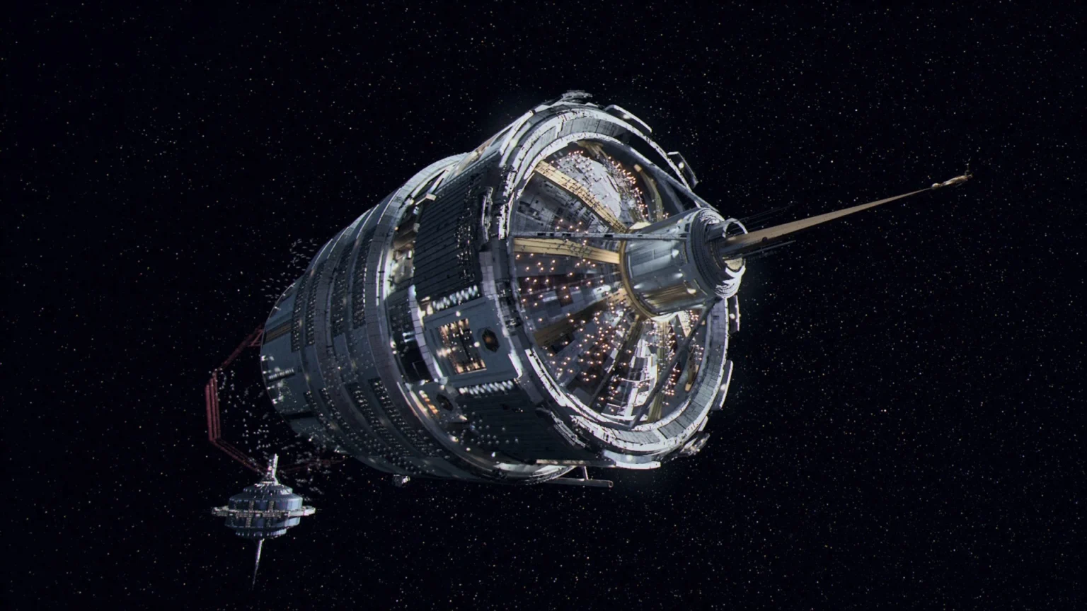 Un vaisseau spatiale de forme cylindrique, provenant de The Expanse.